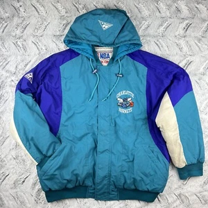 Vintage Charlotte Hornets Apex One Full Zip Puffer Jacket XL Multicolor NBA 1989 - Picture 1 of 24