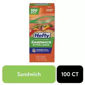 Hefty Press to Close Sacchetti di Plastica per Conservazione Alimenti, Formato Sandwich XL, 100 Conteggi - Foto 1 di 1