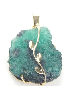 Colombian Emerald Natural Raw Crystal Pendant 18K Yellow Gold Muzo Mines - Picture 1 of 14