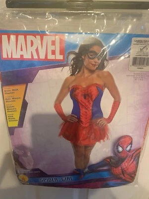NUEVO SIN ETIQUETAS Marvel Spider-Man Spider-Girl Disfraz Adulto Talla L 10-14 Vestido Máscara Guantes Foto 1 de 4