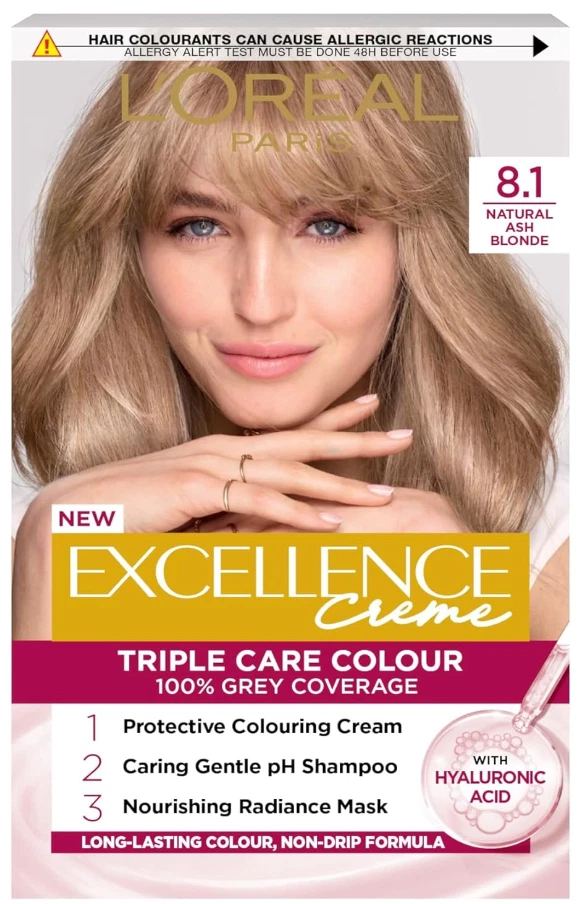L’Oréal Paris Excellence Crème Hair Dye 8.1 Natural Ash Blonde – Permanent Color - Image 1 of 4