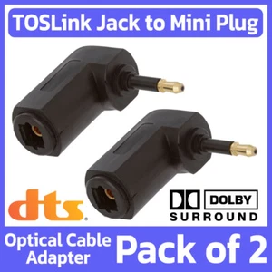 2 Pack TOSLink Optical Jack to 3.5mm Mini Plug Adapter 90 Degree Angle Converter - Picture 1 of 4