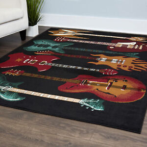 Acoustic Electric Guitar Black Area Rug Red Fender Musical Instrument Carpet