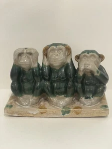 Antique Italian c1930s Art Pottery Figural See Hear Speak No Evil Monkeys  - Picture 1 of 18