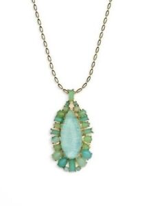 Kate Spade Turquoise Seastone Long Pendant  Necklace Gold Chain EUC Jewelry