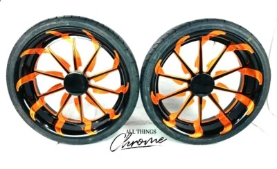 (2) 20" BLACK/ORANGE TORNADO WHEEL PACKAGE FOR 10-11 CAN-AM SPYDER ROADSTER RS-S - Image 1 of 4