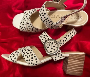 Sole Society SANDALS Strappy Polka-Dot Cowhide, Block Heels-Sz 9.5 (Eu 41) CUTE! - Picture 1 of 8