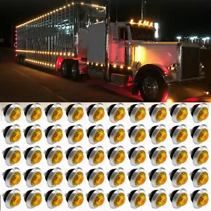 50X Round 3/4"Bullet Side Marker Truck Trailer LED Light w/ Stainless Base Amber - Picture 1 of 7