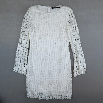 Lauren Ralph Lauren Dress Women 6 Lace Overlay Lined Long Sleeves White - Image 1 of 4