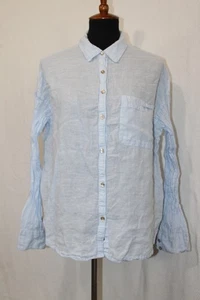 Nicole Miller Sz M Linen Button Down Shirt Light Blue Long Sleeve - Afbeelding 1 van 6