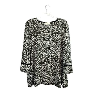 Voyage By Marina Rinaldi Size L 20 Aus (16 US) Black White Leopard Print Top - Picture 1 of 24