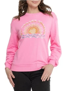 C&C California Women's Medium Millie Beach Terry Crewneck Sweatshirt Pink Sunset - Picture 1 of 7
