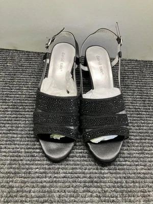 Zapatos David Tate Mujer Talla 10 Negros Sandalia Tacón Bloque Brillante Elegante Fiesta Foto 1 de 4