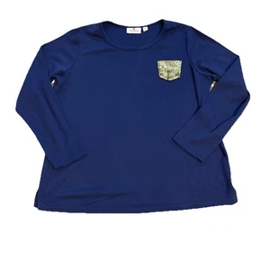 Quacker Factory By Jeanne Knit Top with Gold Sequin Pocket Blue Large - Picture 1 of 12