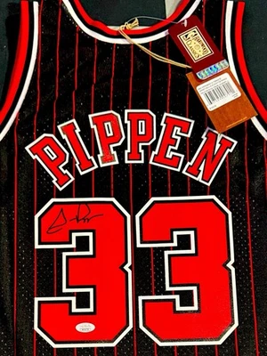 Scottie Pippen Signed Jersey Mitchell & Ness Pinstripe Chicago Bulls JSA Cert - Image 1 of 2