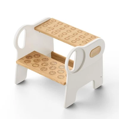 Taburete de madera de dos pasos para niños y niños pequeños, madera de pino, tiene capacidad para 200 libras, ancho sin... Foto 1 de 4