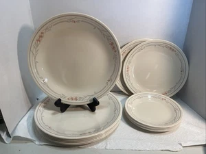 14 Piece Lot Corelle Rose Plates,  Beige Gray Stripe See Description 2144 - Picture 1 of 9