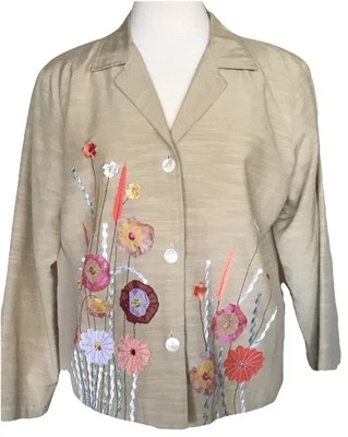 Chaqueta QVC Indigo Luna Botón Frontal con Apliques Florales Bordados Lentejuelas Talla L Foto 1 de 4