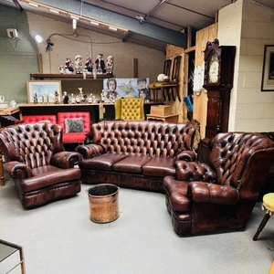 vintage 3 piece leather chesterfield suite used - Picture 1 of 10