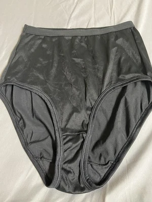 Warner's "Not So Innocent Nudes" Silky High Cut Brief Panties Sz 7 Black Sissy - Image 1 of 4