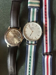 Daniel Wellington & Burberry Watch Silver New Battery Nato And Leather Straps - Picture 1 of 4