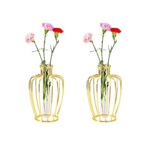 Propagation Vase with Geometric Metal Rack - Esmiome 2Pcs Gold Vase for Plant... - Picture 1 of 9