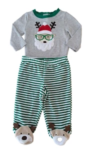 2 Pc's Infant Size: 3-6 Months Reindeer Santa Theme 1-Piece Shirt Pajama Set - Picture 1 of 9