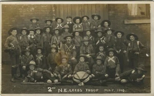 2nd N. E. LEEDS BOY SCOUT TROOP MAY 1910 - Yorkshire Postcard Real Photo - Picture 1 of 2