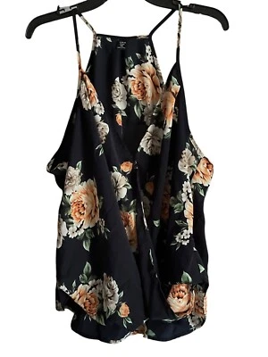 大码黑色花卉吊带上衣,尺寸 4XL,高低 — 第 1/4 张图片