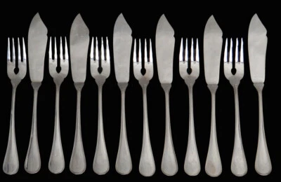 JUEGO DE CUCHILLOS Y TENEDORES DE PESCADO DE PLATA MACIZA VINTAGE ALEMANES (12 PIEZAS) Foto 1 de 3