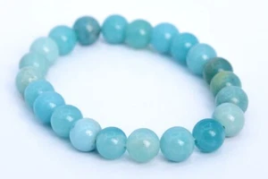 8MM Blue Amazonite Bracelet Grade A Genuine Natural Round Gemstone Beads 7" - Picture 1 of 4