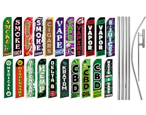 Smoke Shop Swooper Feather Flutter Flag Pole Set Vape Shop Dispensary - Picture 1 of 31