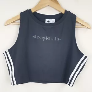 Adidas Originals Tank Top Ladies Large 16-18 Black Cropped Sports Vest Gym - Picture 1 of 12