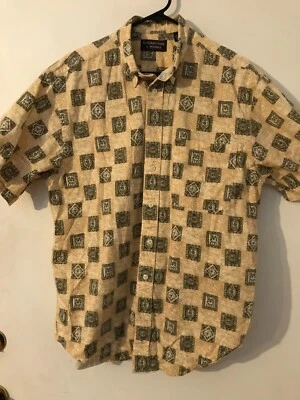 Camisa hawaiana tribal vintage beige y gris M para hombre ROUNDTREE & YORKE NUNCA USADA Foto 1 de 4
