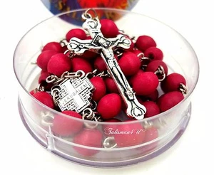 Rosa Olor Jerusalén Rosario Pétalo Rojo Cuentas Talladas Jesús Cruz Crucifijo Caja de Regalo - Imagen 1 de 5