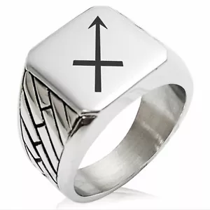 Stainless Steel Mens Astrology Sign Large Square Biker Style Signet Ring - Picture 1 of 25