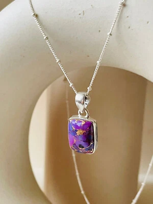 Lila Kupfer Türkis Edelstein 925 Sterling Silber Handgemacht Hängeleuchte - Bild 1 von 4