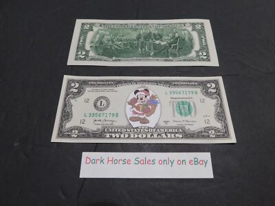 Mickey Mouse Santa Dollar U.S. $2 Two Dollar bill in circulated currency #30. - Image 1 of 2