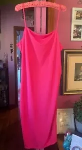 H&M Stretch Hot Pink Crepe Slip Dress Side Split XL - Picture 1 of 4