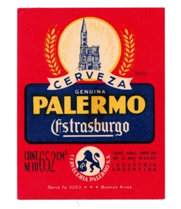 1952 CERVECERIA PALERMO, BUENOS AIRES, ARGENTINA STRASBURGO BEER LABEL - Picture 1 of 1