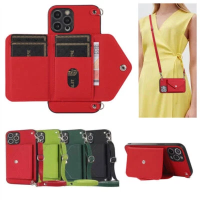 Bandolera Correa Billetera Tarjeta Cuero Estuche Para iPhone 16 15 14 13 12 11 XS 6 7 8+ Foto 1 de 4