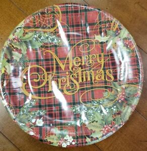 NWT Punch Studio 16238 16-Count Plaid Holly Paper Dinner Plates Christmas 10.5"