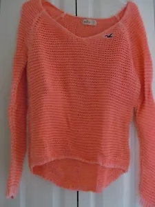Hollister lockerer Strickpullover XS neon orange langarm V-Ausschnitt - Bild 1 von 1