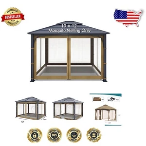 4-Panel Mosquito Screen for Gazebo Canopy - 10x12 Khaki Replacement Netting - Picture 1 of 11