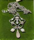 Vintage PK Sterling Silver Dangle Filigree Teardrop Pearl Pendant Necklace 11F 4