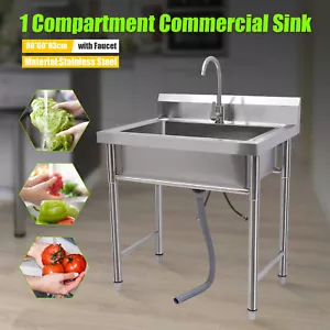 Stainless Steel Utility Sink Single Bowl Free Standing Kitchen Sink Farmhouse - Picture 1 of 24