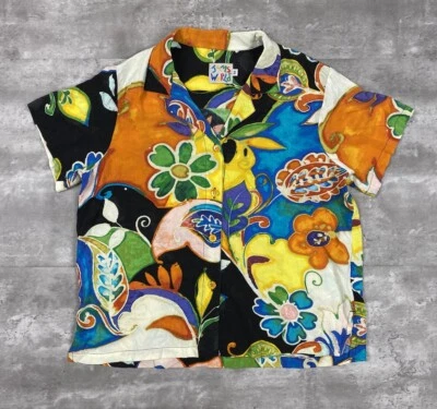 Camisa havaiana vintage JAMS WORLD MYSTERE PRINT TOP feminina M botão para cima FLORAL - Imagem 1 de 4