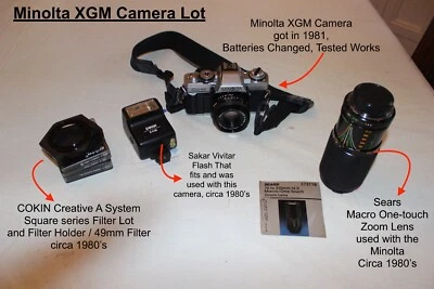 MINOLTA - LOTE DE CÁMARA VINTAGE XG-M + accesorios lente zoom, flash, filtros Cokin Foto 1 de 4