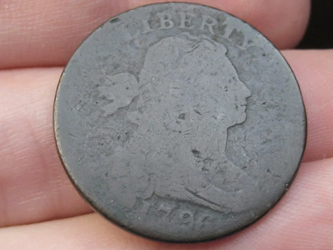 1796 Draped Bust Large Cent Penny- S-97 R3, Die Cud Cover