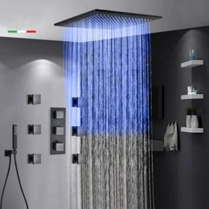 Matte Black 16" LED Rain Shower Faucet Set Kit Thermostatic Massage System Combo - Picture 1 of 14